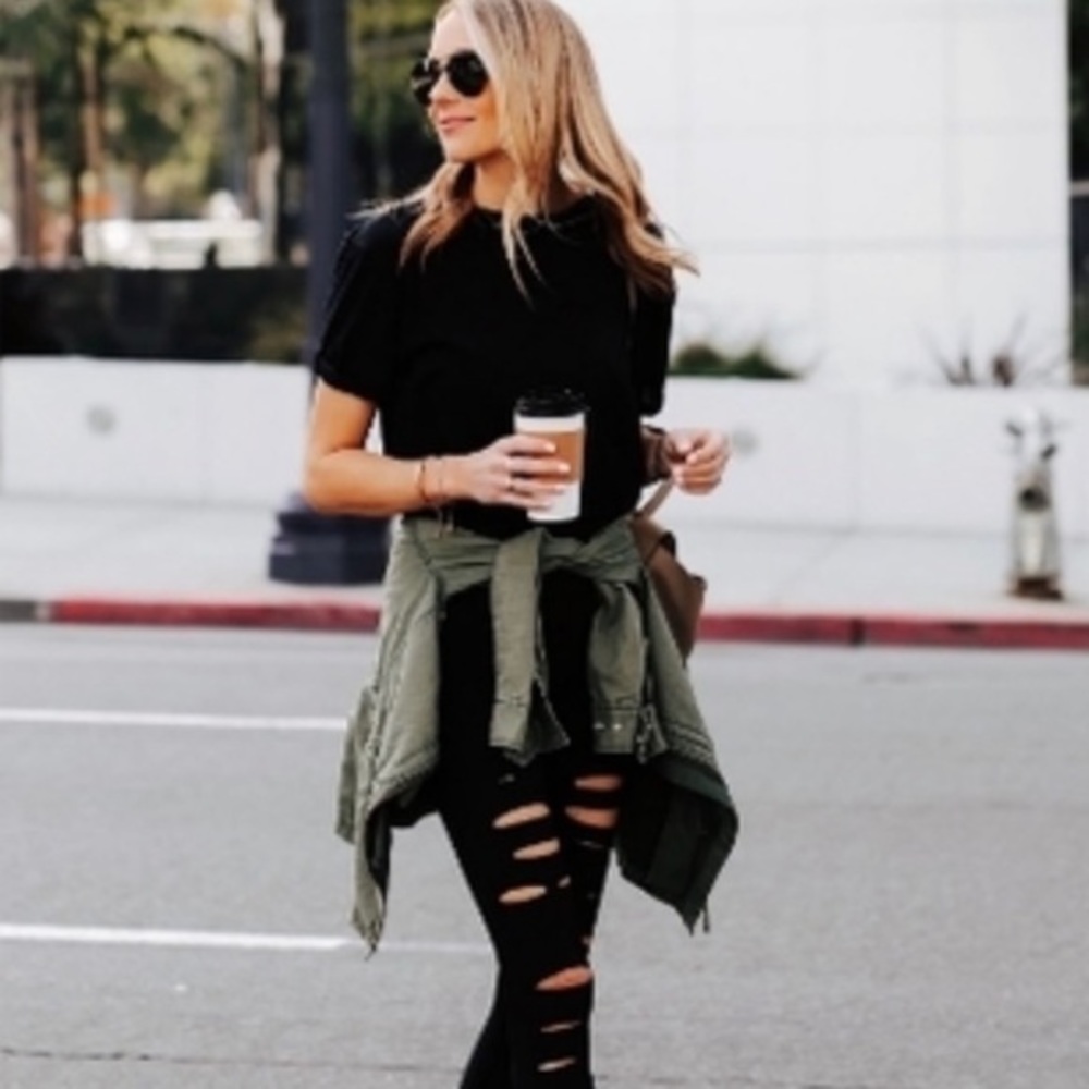 Nasty Gal High Waisted Shredded Black Leggings Ripped NWT - Picture 2 of 14